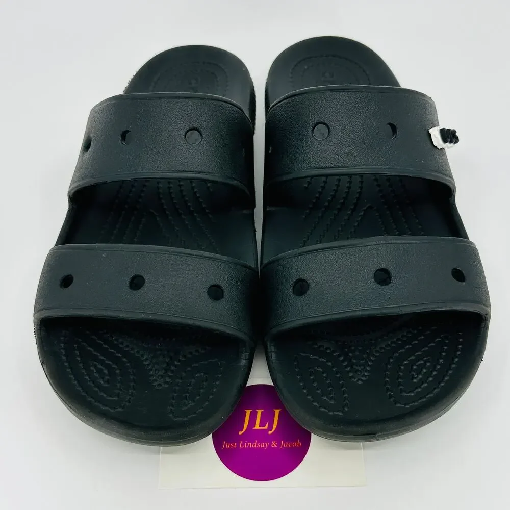 Crocs Classic Two Strap Black Comfort Slide Sandals Size 7 Men's / 9 Women's